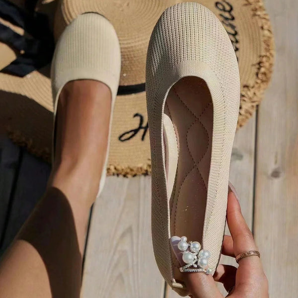 Damskor | Lätta & Andas | Stickade Ballerina Loafers | Enfärgade Slip-on Flats