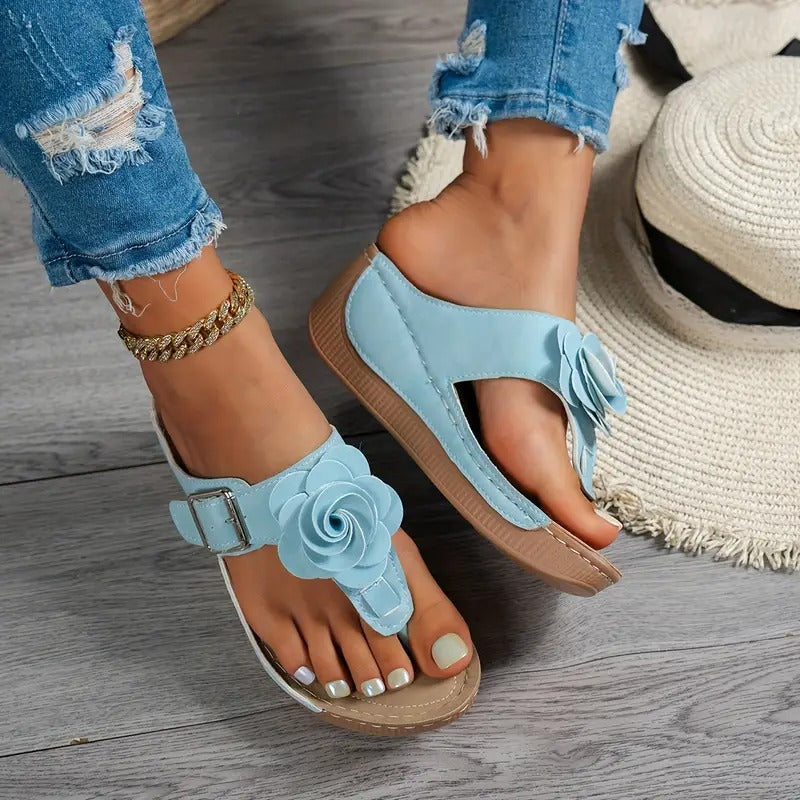 Dam Sandaler | Blommig Dekor & Justerbar Rem | Tjock Sula & Öppen Tå | Somrig & Bekväm