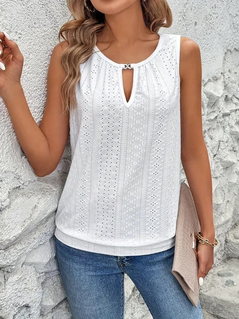Tanktops för kvinnor | 3-pack med broderidetaljer & nyckelhål | sommar & ärmlös design