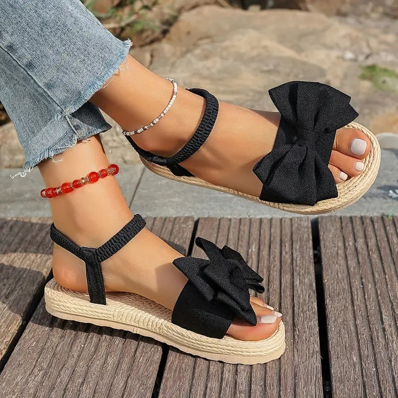 Damsandaler | Stor Rosett & Öppen Tå | Slip-on med EVA-sula | Platt & Somrig Komfort