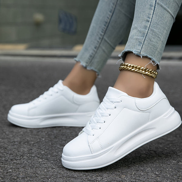 Sneakers Dam | Vita Faux Läder Skor | Casual Snörskor