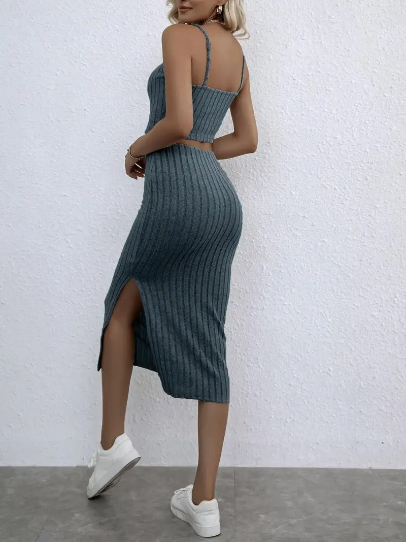 Set för kvinnor | Ribbad & Tight | Cami Top & Bodycon Kjol