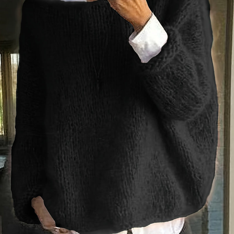 Dam Stickad Tröja | Långärmad med Rund Hals | Lös Passform & Casual Stil