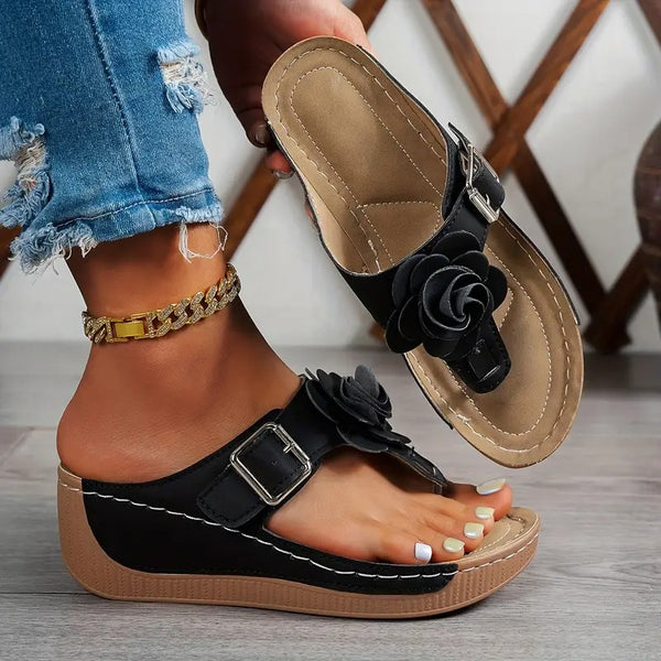 Dam Sandaler | Blommig Dekor & Justerbar Rem | Tjock Sula & Öppen Tå | Somrig & Bekväm