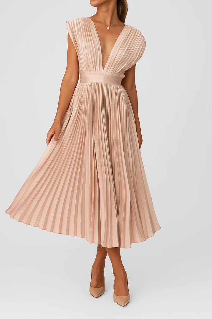 Dam Klänning | Elegant | V-ringning Plisserad | Sommar