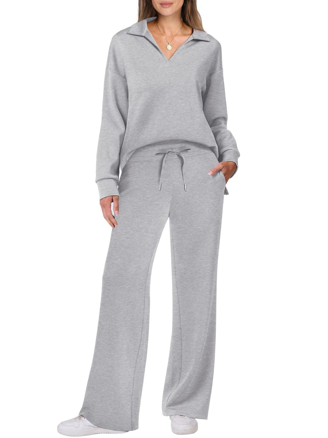 Kläder Dam | Mysigt Set med Zipper-Pullover &amp; Vida Byxor | Bekväm Vardagslook