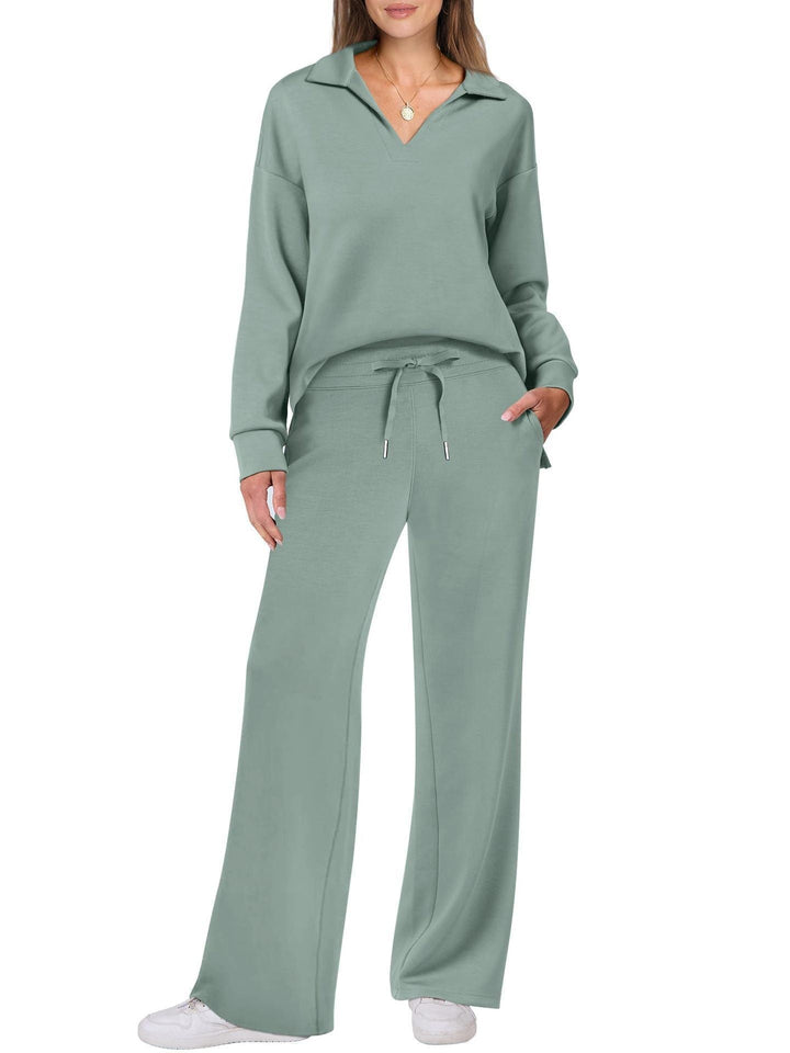 Kläder Dam | Mysigt Set med Zipper-Pullover &amp; Vida Byxor | Bekväm Vardagslook