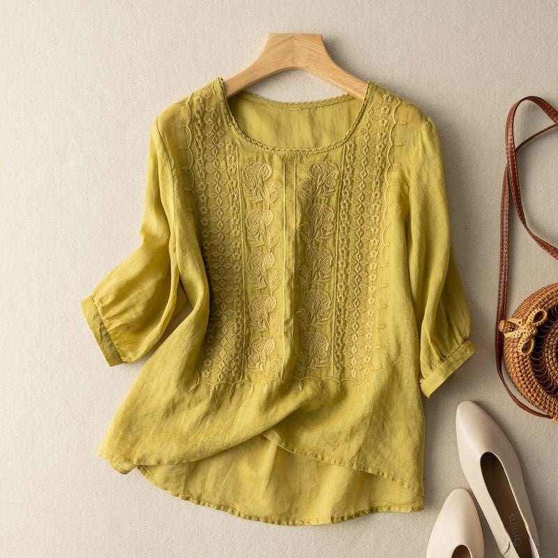 Dam Blus | Broderad | Lätt Oversize | Sommar