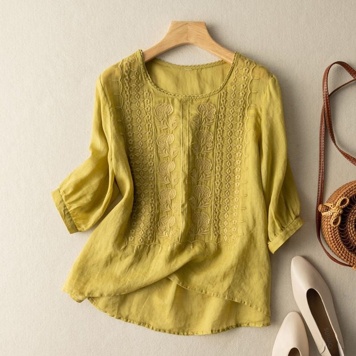 Dam Blus | Broderad | Lätt Oversize | Sommar
