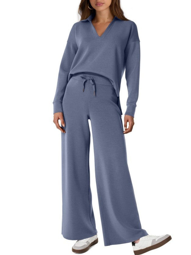 Kläder Dam | Mysigt Set med Zipper-Pullover &amp; Vida Byxor | Bekväm Vardagslook