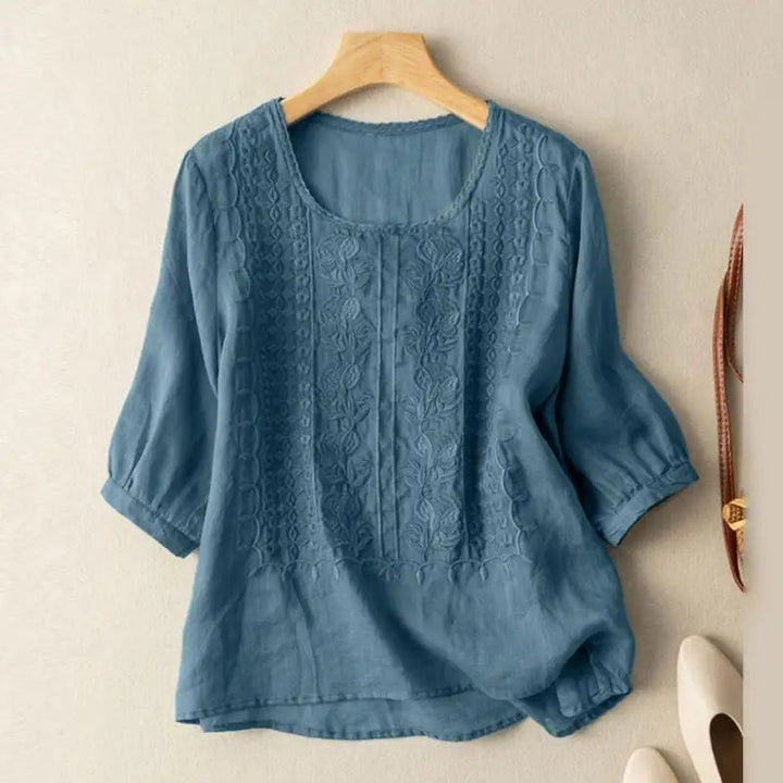 Dam Blus | Broderad | Lätt Oversize | Sommar