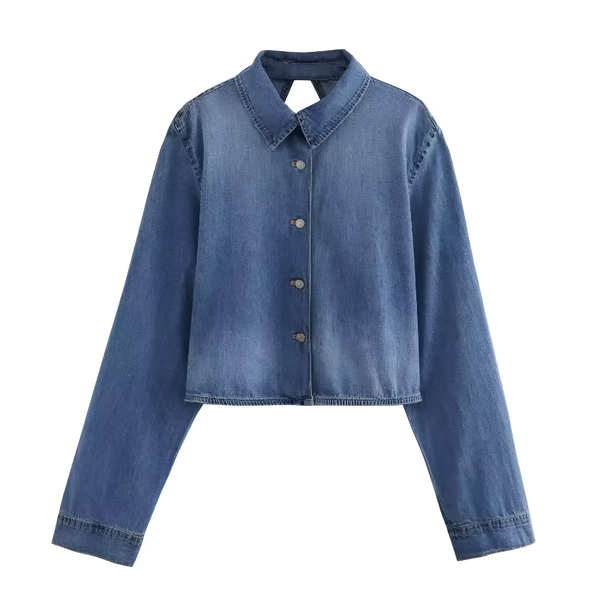 Damskjorta | Rygglös Denim | Chic Streetwear Stil | Vändbar Krage