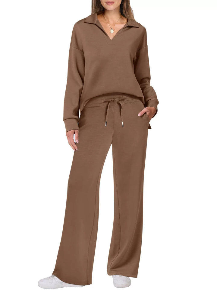 Kläder Dam | Mysigt Set med Zipper-Pullover &amp; Vida Byxor | Bekväm Vardagslook