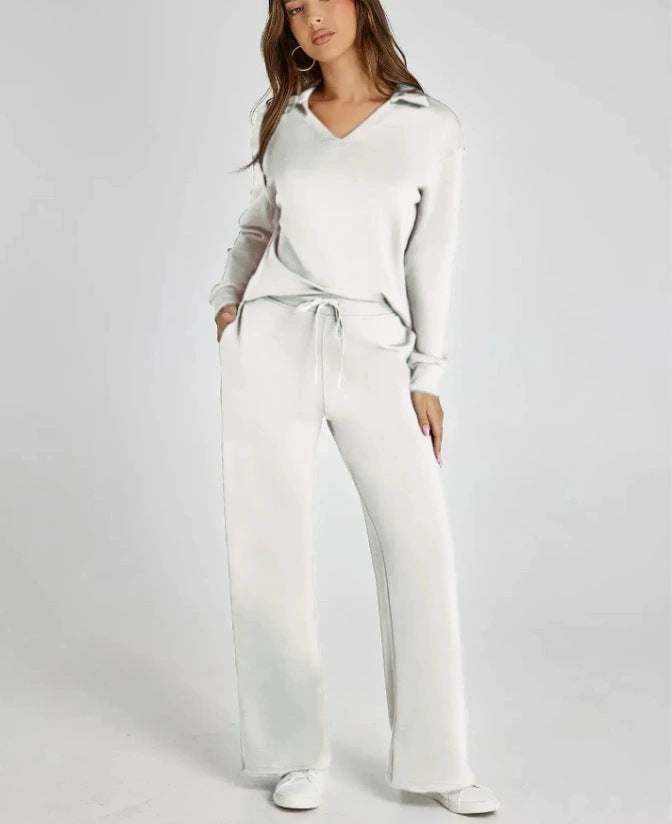 Kläder Dam | Mysigt Set med Zipper-Pullover &amp; Vida Byxor | Bekväm Vardagslook