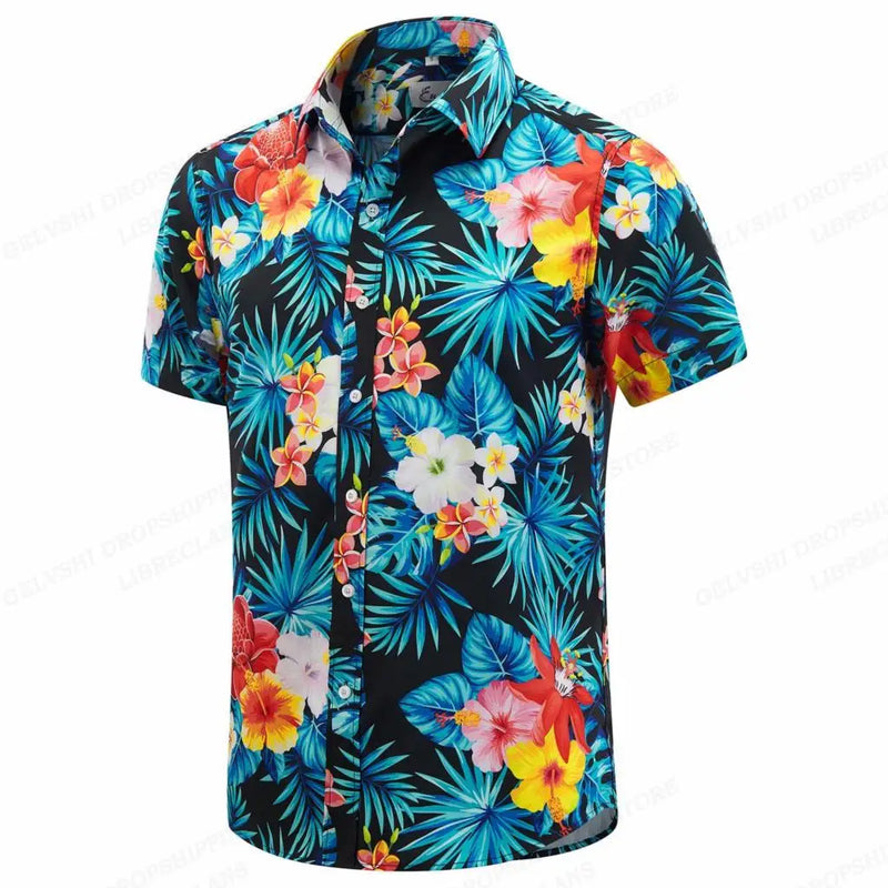 Herr Skjorta | Tropiskt Mönster | Korta Ärmar | Sommar