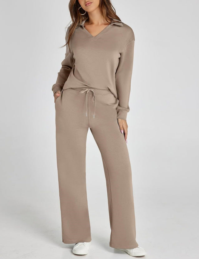Kläder Dam | Mysigt Set med Zipper-Pullover &amp; Vida Byxor | Bekväm Vardagslook