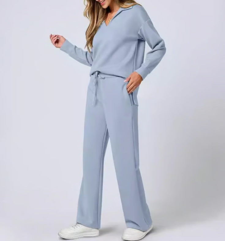 Kläder Dam | Mysigt Set med Zipper-Pullover &amp; Vida Byxor | Bekväm Vardagslook