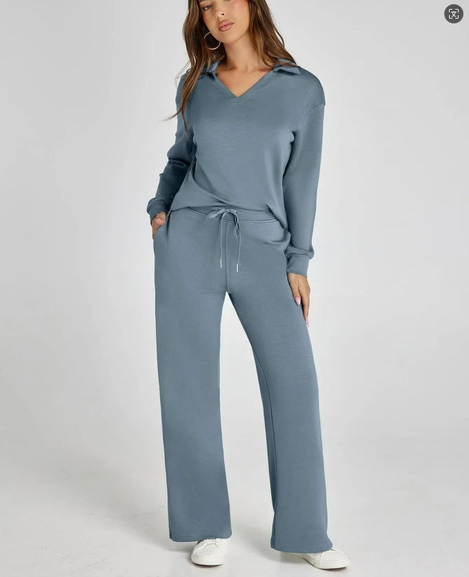 Kläder Dam | Mysigt Set med Zipper-Pullover &amp; Vida Byxor | Bekväm Vardagslook