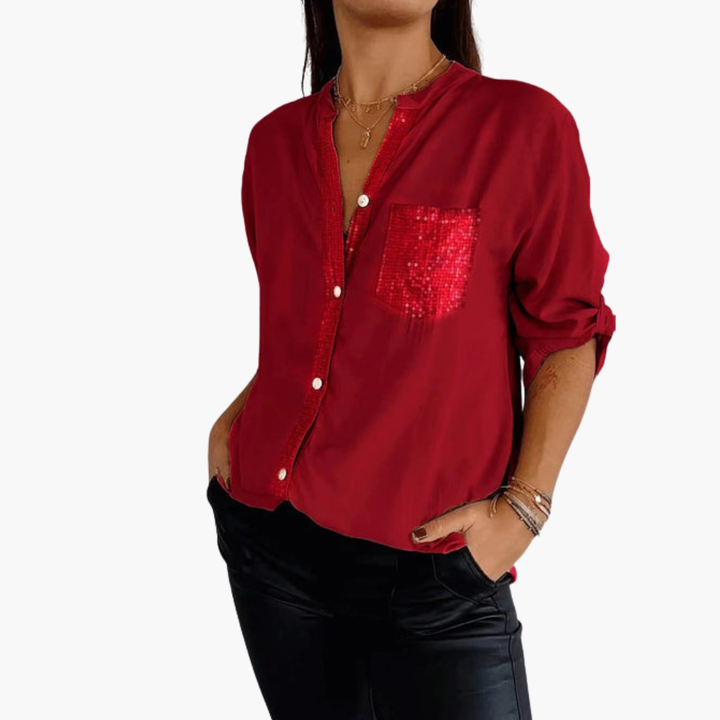 Dam Blus | Elegant | Med Knappar | Vår