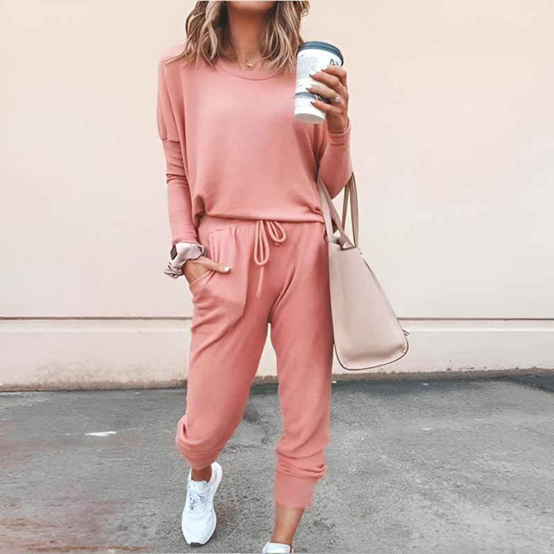 Kvinnor Pyjamas Set | Mjuk & Enfärgad | Långärmad Topp | Byxor med Dragsko