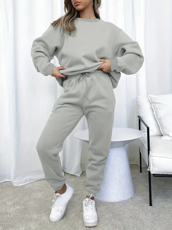 Damset | Sweatshirt & Sweatpants | Effen Design & Avslappnad Passform i Polyesterblandning