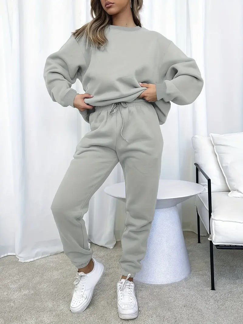 Damset | Sweatshirt & Sweatpants | Effen Design & Avslappnad Passform i Polyesterblandning