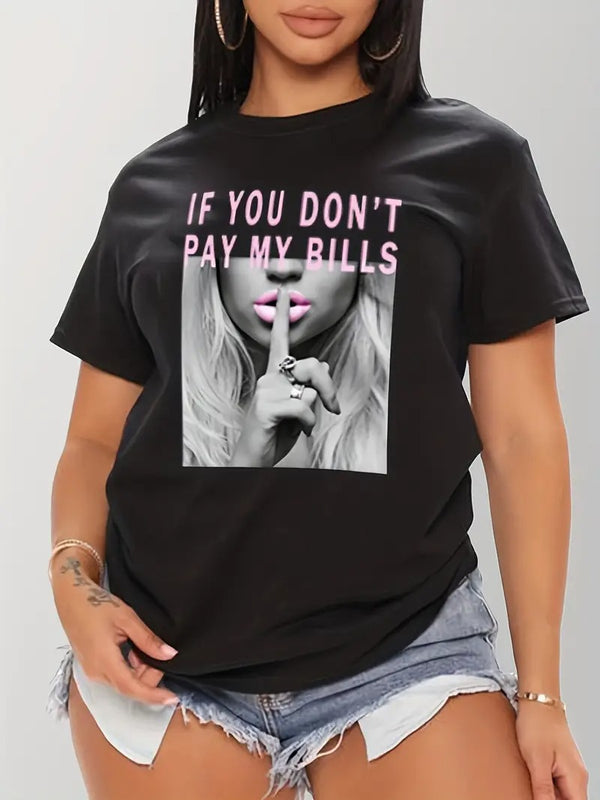 T-shirt med ”Shut Up”-tryck för kvinnor | Casual topp | Kort ärm & rund hals