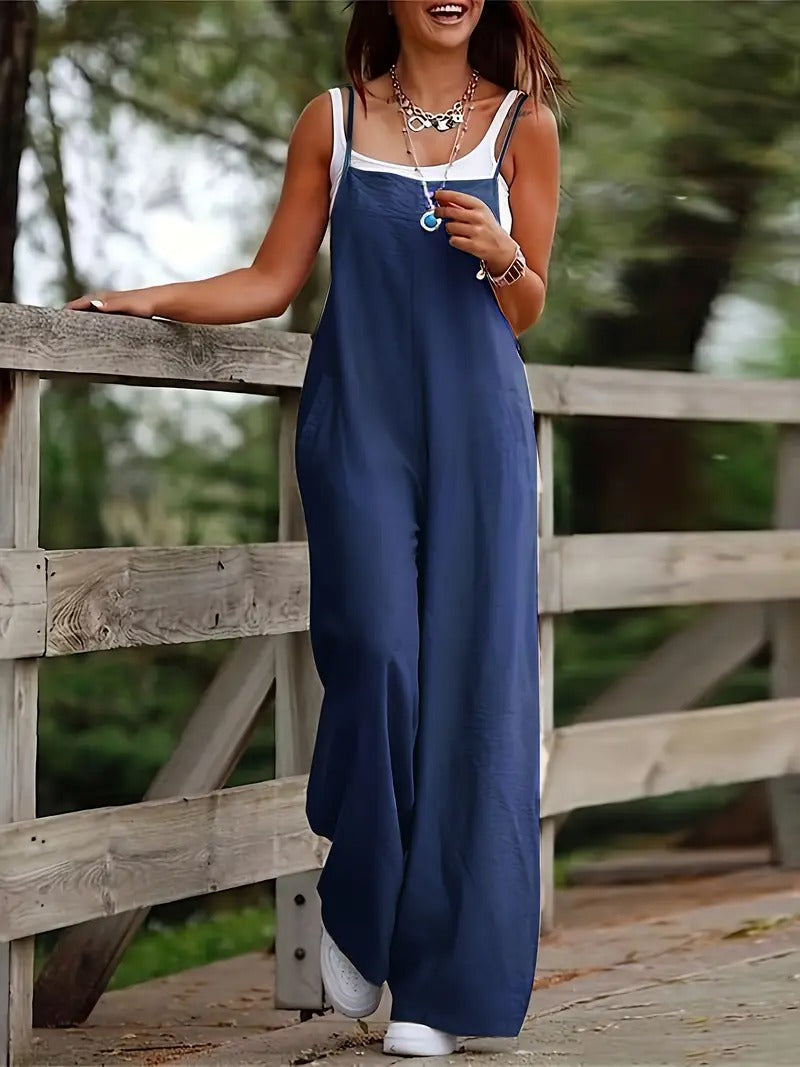 Jumpsuit för kvinnor | Rejäla spagettiband & vida ben | Ärmlös & avslappnad