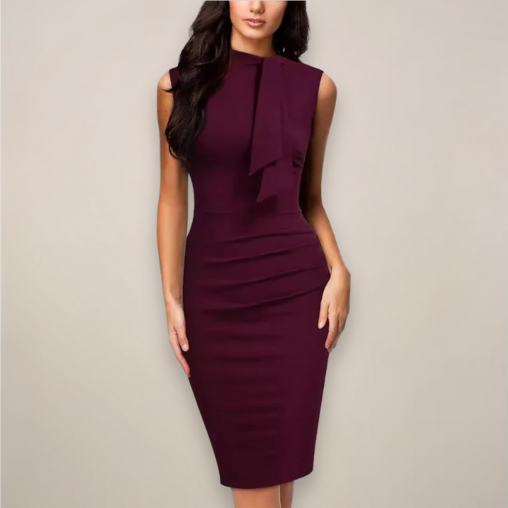 Klänning Midi | Ärmlös Pennklänning | V-ringad Omlottdesign | Elegant Siluett