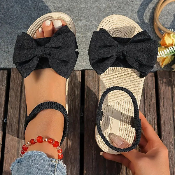 Damsandaler | Stor Rosett & Öppen Tå | Slip-on med EVA-sula | Platt & Somrig Komfort