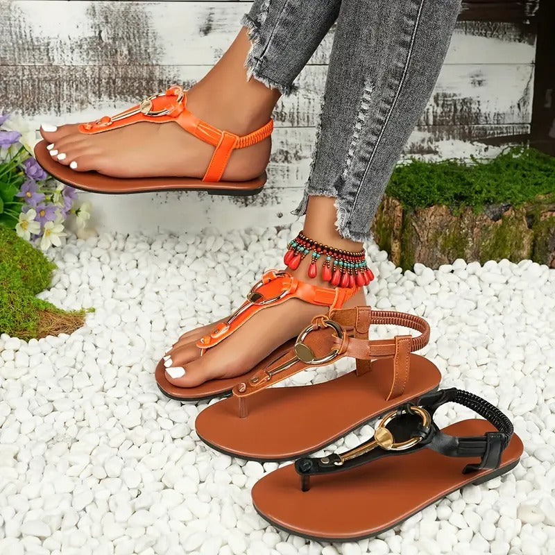 Dam Sandaler | Metallisk Rund Tå & Pärldetaljer | Slip-in & Platta