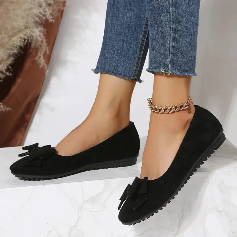Ballerinaskor för kvinnor | Platt sula & Slip-on | Dekorativ rosett | Bekväma & snygga