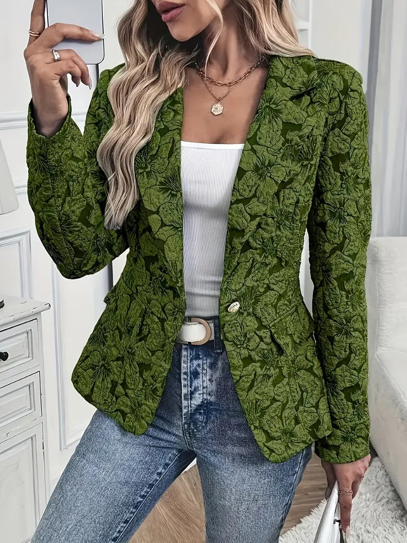 Blazer för kvinnor | Blommigt tryck & ljusrosa design | Enradig spänne & uppslagskrage | Vår-sommar