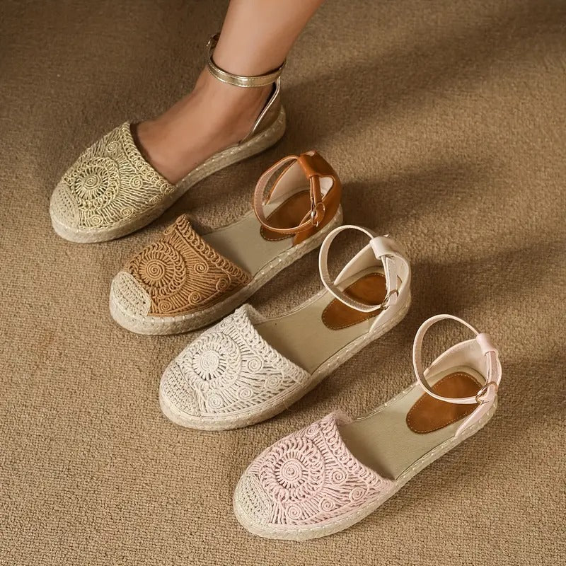 Sandaler för kvinnor | Espadriller med flätad plattform | Stängd tå och ankelrem | Snygga semesterskor