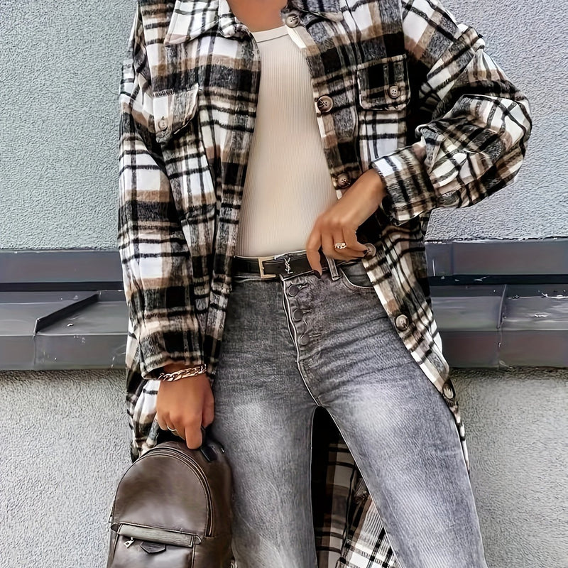 Vinterrock Dam | Lång Jacka med Rutigt Mönster | Casual Stil