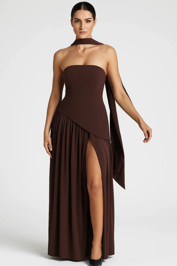 Dam Klänning | Elegant | Strapless Plisserad Slits | Sommar