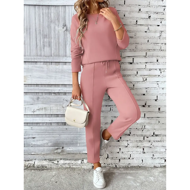 Dam Sportbyxor & Tröja Set | Enfärgad Outfit | Casual Kläder