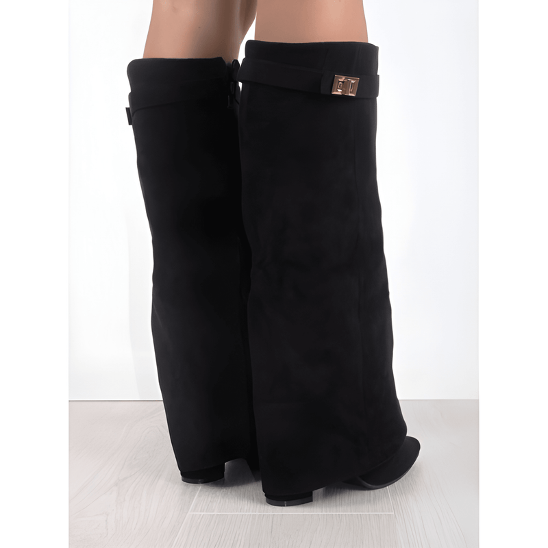 Skor Dam | Gulddetalj | Eleganta Knähöga Stövlar