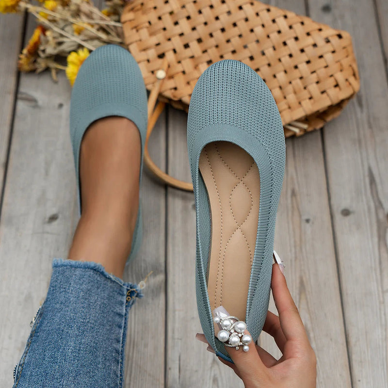 Damskor | Lätta & Andas | Stickade Ballerina Loafers | Enfärgade Slip-on Flats