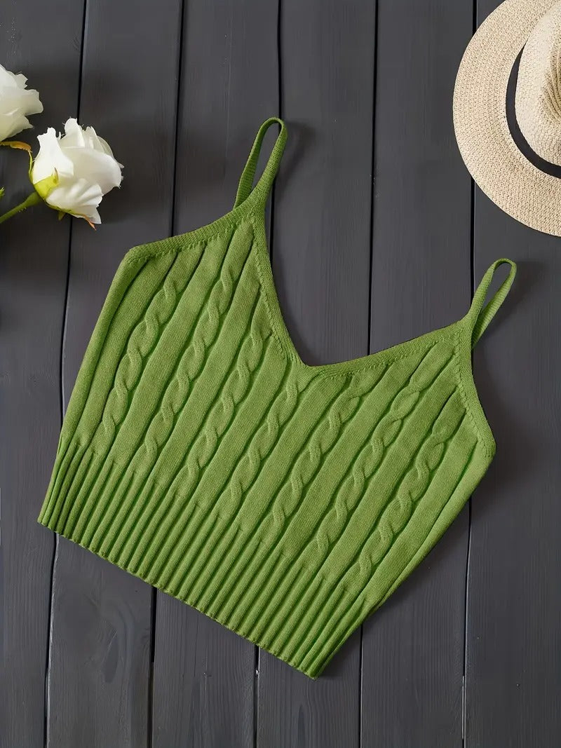 Damtop | Stickad Cami Crop Top | Mjuk & Mångsidig för Sommar & Alla Hjärtans Dag