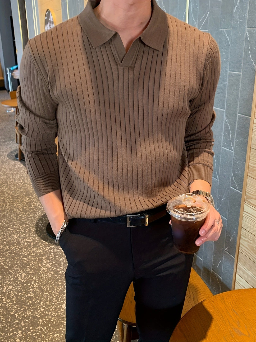 Herr Pikétröja | Slimfit | Lång Ärm | Sommar