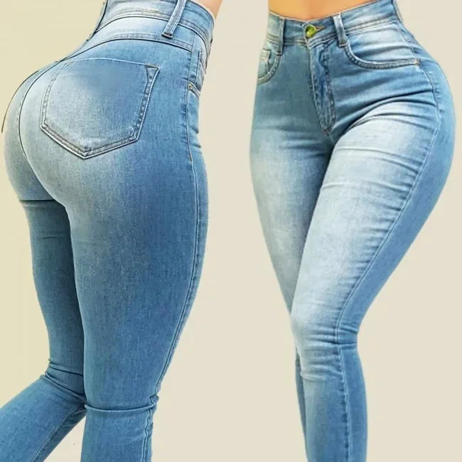 Smickrande Skinny Jeans med hög midja och stretch för damer i Classic Denim | Livia