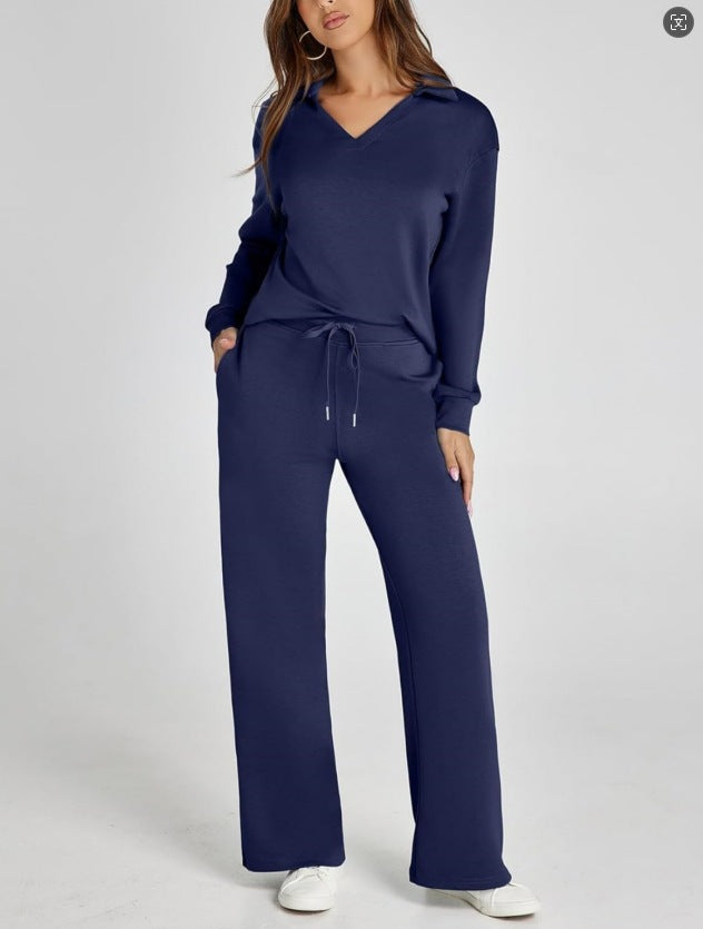 Kläder Dam | Mysigt Set med Zipper-Pullover &amp; Vida Byxor | Bekväm Vardagslook