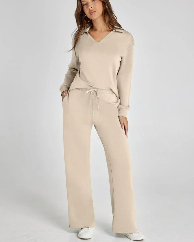 Kläder Dam | Mysigt Set med Zipper-Pullover &amp; Vida Byxor | Bekväm Vardagslook