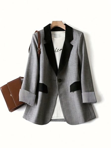 Blazer för kvinnor | Kattöron & Colour Block | Snygg casual jacka med kontrasterande detaljer