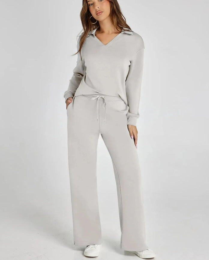 Kläder Dam | Mysigt Set med Zipper-Pullover &amp; Vida Byxor | Bekväm Vardagslook