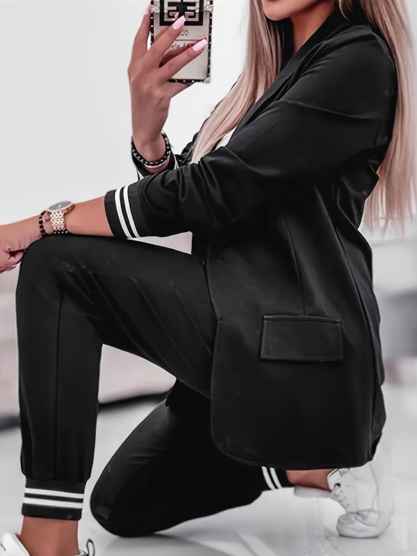 Damoutfit | Stilren Långärmad Design | Praktisk Ficka | Vårens Måste i Polyester