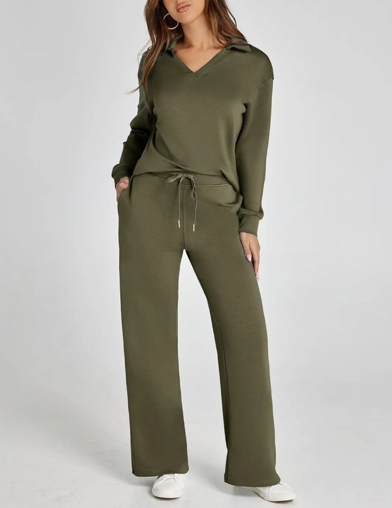 Kläder Dam | Mysigt Set med Zipper-Pullover &amp; Vida Byxor | Bekväm Vardagslook
