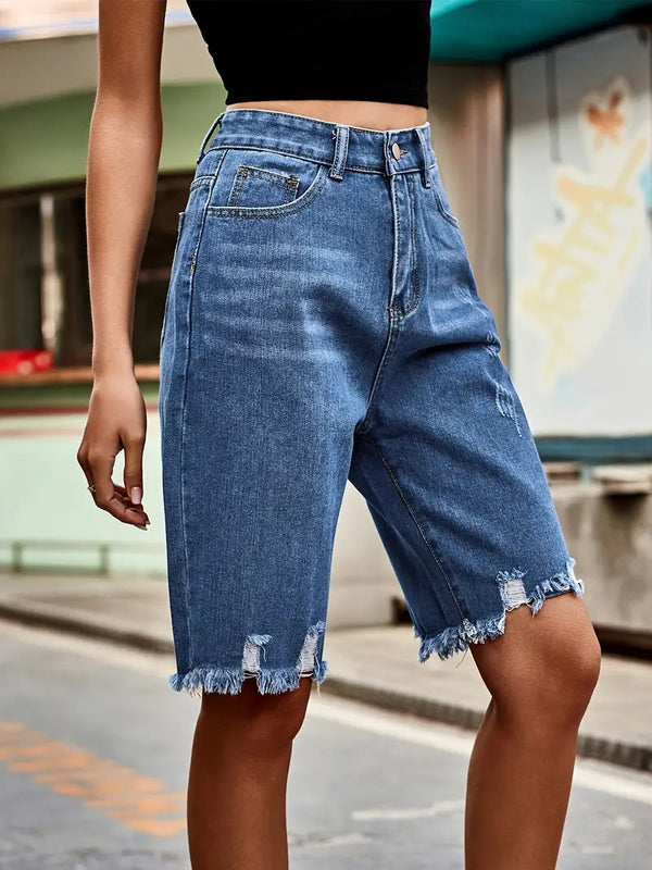 Damshorts | Hög Midja & Stretchdenim | Somrig & Bekväm | Trendig Vardagsstil