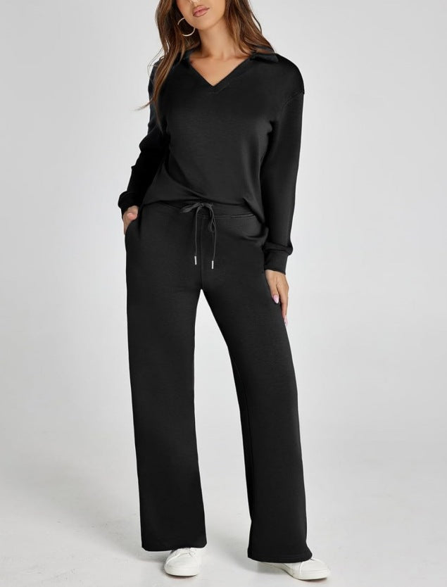 Kläder Dam | Mysigt Set med Zipper-Pullover &amp; Vida Byxor | Bekväm Vardagslook